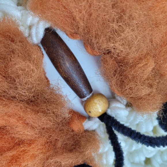 Macrame Wall Hanger with Brown Wood Hoop Off White w Rust Orange Butterfly Towel - Picture 15 of 15